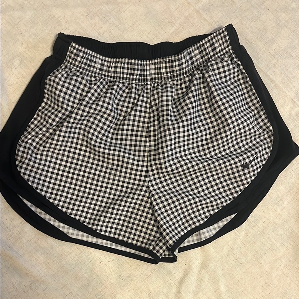 Nike Black and White Athletic Shorts with Gingham Pattern